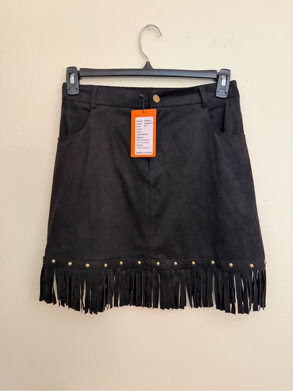 Suede Fringe Mini Skirt - Black